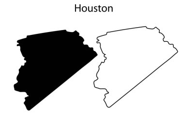 Basit Houston şehir haritası siluet vektörü. Teksas şehrinin temiz siyah çizgisi, bilgi, baskı, ağ ve modern tasarım kullanımı için mükemmel..