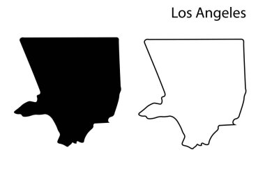 Los Angeles şehir haritası siluet vektörünü en aza indir. Kaliforniya 'nın ünlü şehrinin basit siyah taslağı, bilgi, baskı ve dijital tasarım için mükemmel.