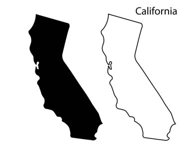 Kaliforniya eyaletinin siluet vektör haritası, ABD. Kaliforniya 'nın eşsiz şekil ve simgelerini vurgulayan seyahat, coğrafya, navigasyon ve tasarım projeleri için mükemmel..