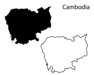 Basit Kamboçya haritası siluet vektörü. Güneydoğu Asya 'daki Kamboçya ülkesinin temiz siyah çizgisi. Seyahat, bilgi ve baskı tasarımı için mükemmel.