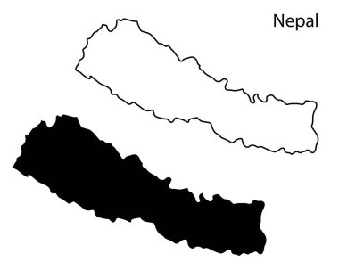 Temiz Nepal haritası siluet vektörü. Himalaya ülkesinin basit siyah çizgisi. Bilgi grafikleri, seyahat, eğitim veya grafik tasarımı için mükemmel