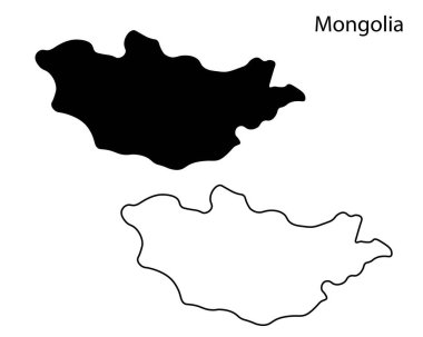 Basit Moğolistan haritası siluet vektörü. Asya 'nın denize kapalı ülkesinin temiz siyah çizgisi, bilgi, baskı ve seyahat tasarım projeleri için mükemmel