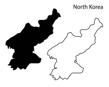 Basit Kuzey Kore haritası siluet vektörü. Asya ülkesinin temiz siyah taslağı, bilgi grafikleri, seyahat ve grafik tasarım projeleri için mükemmel