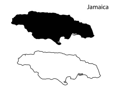 Basit Jamaika haritası siluet vektörü. Karayip ülkesinin temiz siyah ada ana hatları, seyahat, bilgi ve tasarım projeleri için mükemmel