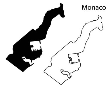 Asgari Monako haritası siluet vektörü. Avrupa mikro yapısının basit siyah çizgisi, baskılar, bilgi grafikleri ve seyahatle ilgili tasarım için mükemmel