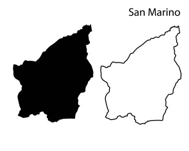 Basit San Marino haritası siluet vektörü. Avrupa mikro yapısının temiz siyah çizgisi, baskılar, bilgi grafikleri ve minimalist tasarım kullanımı için idealdir