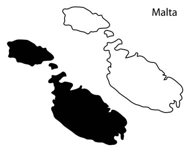 En düşük Malta haritası siluet vektörü. Akdeniz ada ülkesinin temiz siyah çizgisi, bilgi, baskı ve seyahat tasarımı için ideal