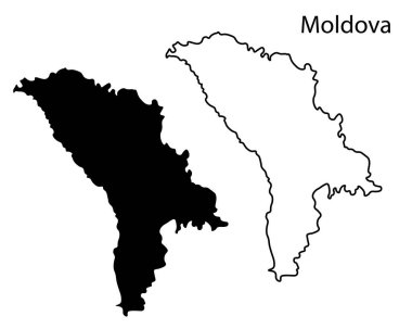 Basit Moldova haritası siluet vektörü. Doğu Avrupa ülkesinin temiz siyah ana hatları, bilgi grafikleri, baskılar ve coğrafi tasarım projeleri için ideal