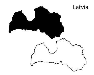 Basit Letonya haritası siluet vektörü. Avrupa Baltık ülkesinin temiz siyah çizgisi, bilgi grafikleri, seyahat ve tasarım projeleri için ideal