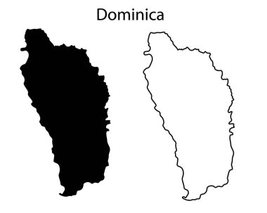 Basit Dominica haritası siluet vektörü. Karayip ulusunun temiz siyah ada ana hatları, baskılar, bilgi grafikleri ve grafik tasarım projeleri için ideal