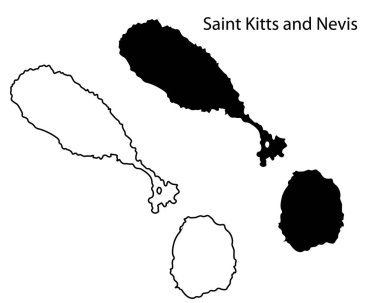 Basit Saint Kitts ve Nevis harita siluet vektörü. Karayip ada ulusunun temiz siyah çizgisi, bilgi, seyahat ve tasarım projeleri için mükemmel