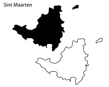 Basit Sint Maarten harita siluet vektörü. Karayip ada ülkesinin temiz siyah çizgisi, bilgi, seyahat ve tasarım projeleri için ideal
