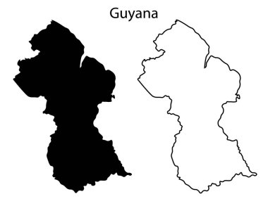 Basit Guyana harita siluet vektörü. Güney Amerika ülkesinin temiz siyah çizgisi, seyahat grafikleri, bilgi grafikleri ve tasarım projeleri için mükemmel