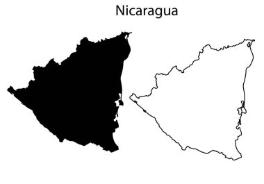 Basit Nikaragua haritası siluet vektörü. Orta Amerika ülkesinin temiz siyah çizgisi, bilgi, baskı ve tasarım projeleri için ideal