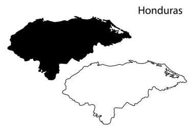 Basit Honduras haritası siluet vektörü. Orta Amerika ülkesinin temiz siyah çizgisi, seyahat, bilgi ve tasarım projeleri için mükemmel.