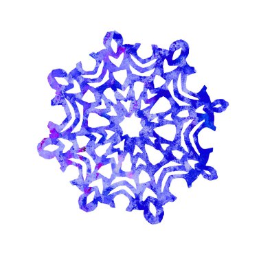 Kar tanesi, mavi renkte kesilmiş şekil renk paleti, elle boyanmış suluboya resim beyaz arkaplanda izole edilmiş.