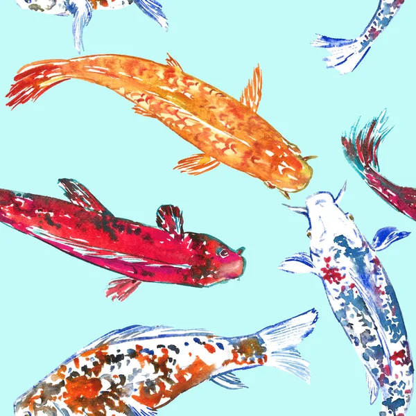 Koi Karper Collectie Zwemmen Vijver Met Hand Geschilderde Aquarel Illustratie — Stockfoto