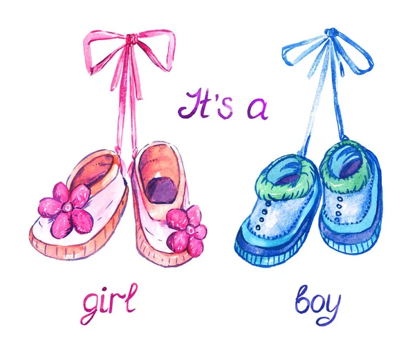 Hand Drawn Watercolor Illustrations Cute Baby Boots Royalty Free Stock Obrázky