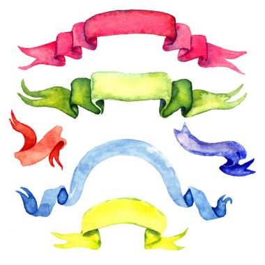 Suluboya el çizimi renkli kurdeleler.