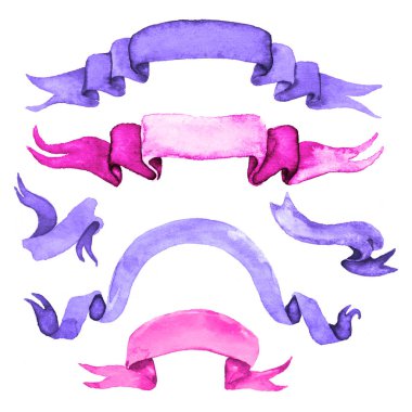 Suluboya el çizimi renkli kurdeleler.