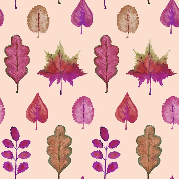 Seamless Pattern Watercolor Hand Drawn Leaf White Background — Stockfoto