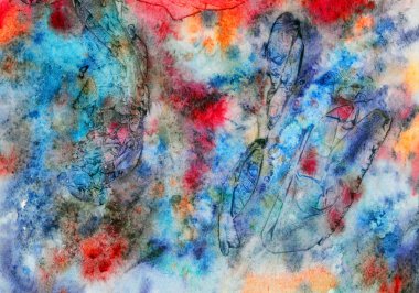 Soyut Sanatsal el boyalı watercolo, mavi renk paleti