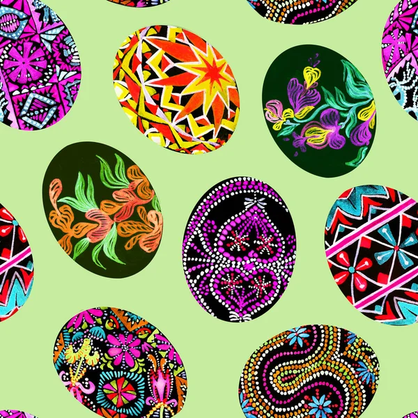 Easter eggs with traditional painting (Eastern European styles of painting, in particular Ukrainian motifs), seamless pattern — Stock Photo, Image