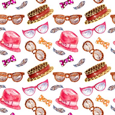 Kadın aksesuar deseni (şapka, gözlük, papyon ve tüyler))