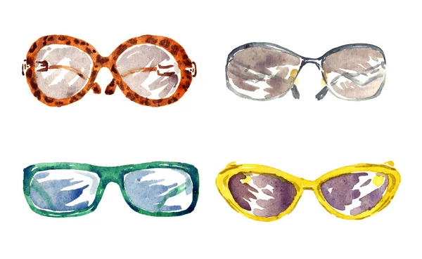 Formas Óculos Masculinos Femininos Conjunto Isolado Pintados Mão Ilustração Aquarela — Fotografia de Stock