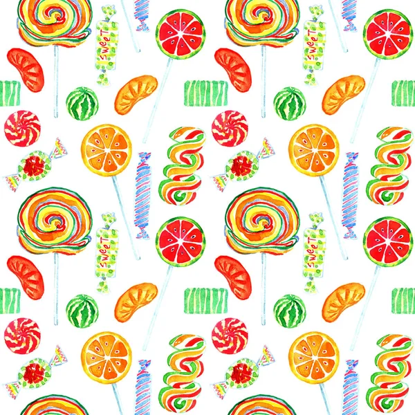 Fruity Lollipops Sweet Bright Colors Candies Seamless Pattern White Background — Stock Photo, Image