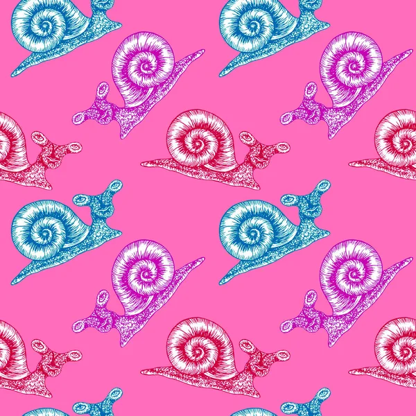 Colorful snail cartoon character outline doodle, seamless pattern design on pink background