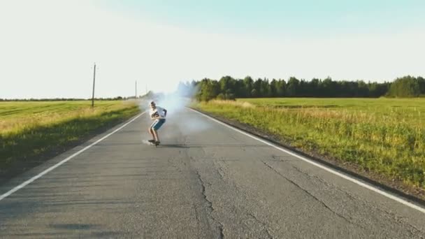 Boy Riding On Skateboard — Stock Video