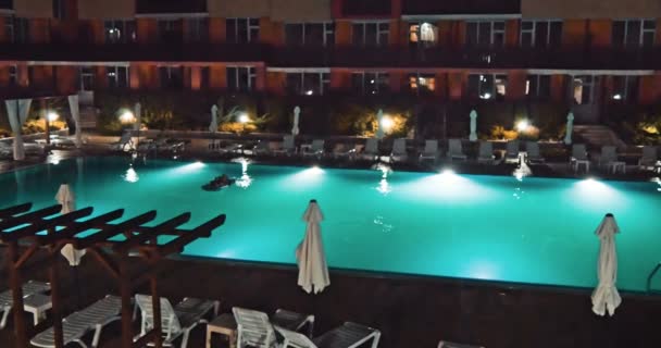 Pool Lyx Tropisk Resort Natten Gryning — Stockvideo