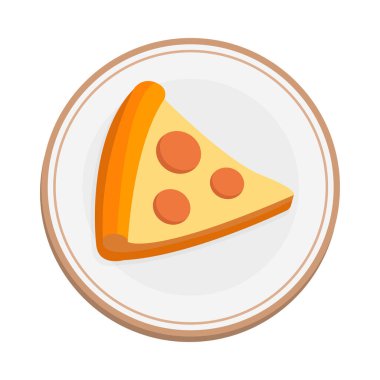 Porselen tabakta pizza dilimi. Minimalist yiyecek simgesi