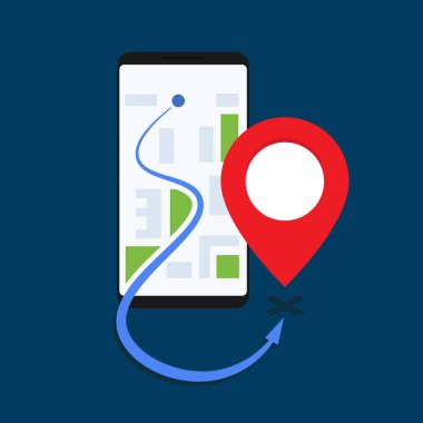 Hedefe giden seyrüsefer rotası. Seyahat, lojistik, konum belirleme ve yol bulma gibi konuları temsil eden vektör illüstrasyonu