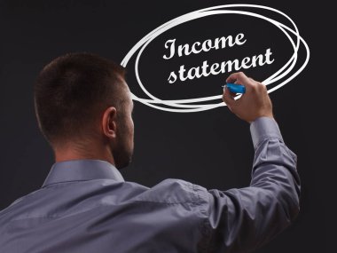 İş, teknoloji, Internet ve ağ kavramı. Genç işadamı gösteren Yazıt: gelir tablosu