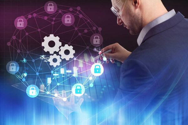 The concept of business, technology, the Internet and the network. A young entrepreneur working on a virtual screen of the future and sees the inscription: 