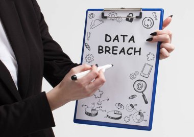 İş, teknoloji, internet ve ağ kavramı. Anahtar kelime gösterilen genç girişimci: veri ihlali