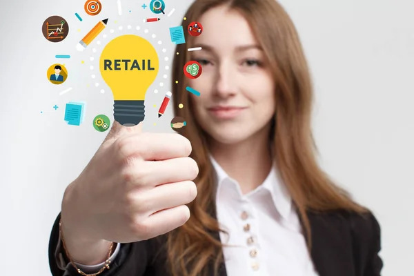 Business Technology Internet Networking Concept Young Entrepreneur Showing Keyword Retail — Stock Photo, Image