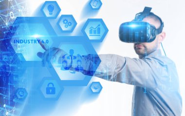 Ekonomi, teknoloji, Internet ve ağ kavramı. Genç busine