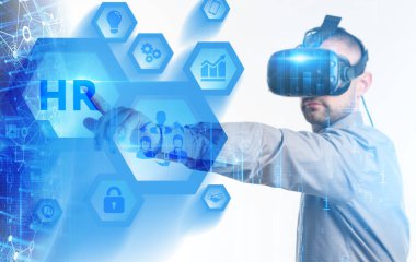 Ekonomi, teknoloji, Internet ve ağ kavramı. Genç busine