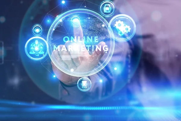 Unternehmen Technologie Internet Und Netzwerkkonzept Jungunternehmer Arbeitet Einem Virtuellen Bildschirm — Stockfoto