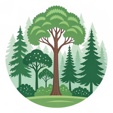 Uzun yeşil ağaçlar, beyaz sis ve orman simgelerinden oluşan arka plan kağıtları.