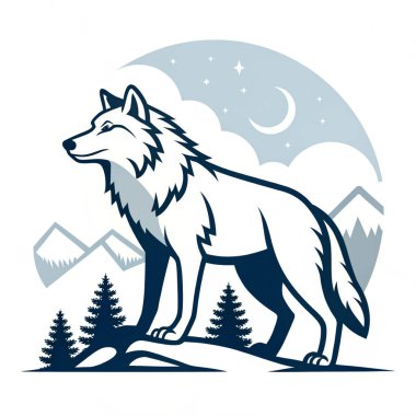 Vektör çizimi, beyaz arka planda şirin bir kurt.