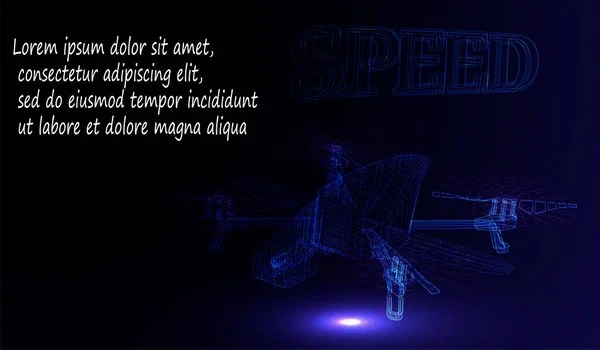 Una representación abstracta de un dron no tripulado en el cielo, que consiste en líneas y formas. El concepto de la carcasa de los coches. Contexto — Vector de stock