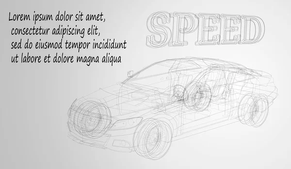 Abstract image of a sport car in the form of a black and white drawing, consisting of lines, and shapes. Cars vector wireframe concept. The background — Stock Vector