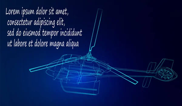 Hubschrauber aus Neonlinien auf blauem Hintergrund. Vektorillustration. — Stockvektor
