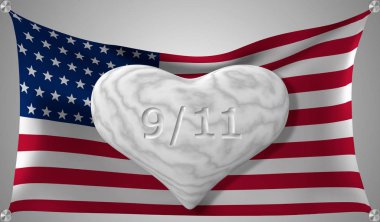 Vatansever gün 11 Eylül. Amerikan bayrağı arka üzerinde mermer kalp. Vektör çizim.
