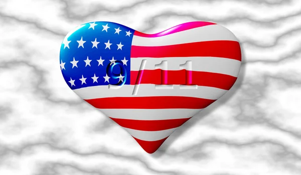 Πατριωτική επέτειος της 11ης Σεπτεμβρίου. Καρδιά με την υφή της αμερικανικής σημαίας φόντο μια μαρμάρινη πλάκα. Εικονογράφηση διάνυσμα. — Διανυσματικό Αρχείο