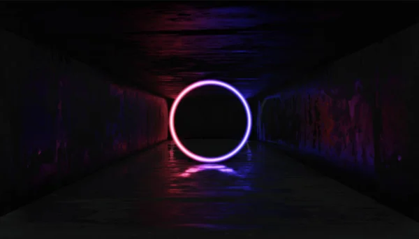 Render Glödande Linjer Tunnel Neonljus Virtuell Verklighet Abstrakt Bakgrund Fyrkantig — Stockfoto